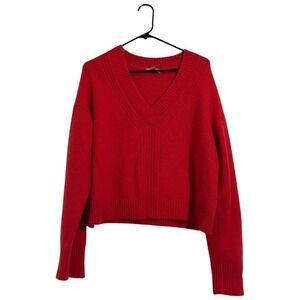 J.Crew Red Merino Wool Alpaca Blend V-Neck Oversized Cropped Sweater Size M